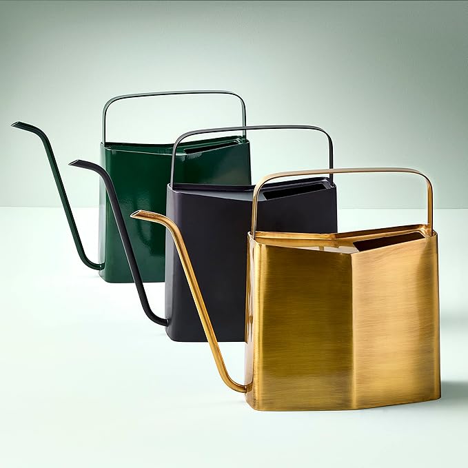 Modern Sprout Brass Finish Plant Watering Can - Long Spout Stainless Steel Vessel for Outdoor & Indoor Plants - Rust Resistant 3L Capacity - Garden Accessory for Houseplants & Decorative Use (Black)