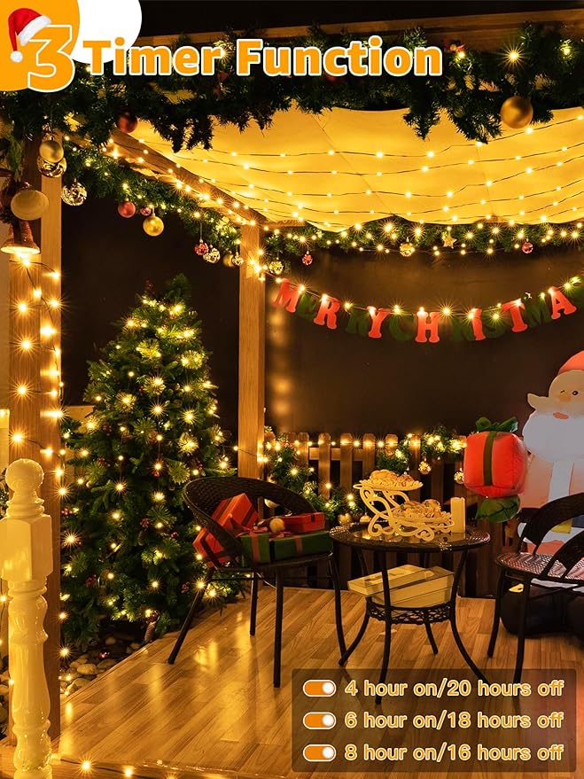 Christmas Lights 600 LED 196 FT, Waterproof Outdoor String Lights with Remote and Timer, Christmas Tree Lights with 8 Modes Dimmable, Fairy Lights for Holiday Decor (Warm White)