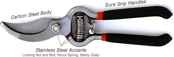 GARDEN GURU Classic Bypass Pruning Shears Clippers – Heavy Duty Forged Steel Garden Pruners – Safety Lock – Non Slip Comfort Grips – Cuts up to 1” – Professional Bypass Pruners for Gardening (2 Pack)