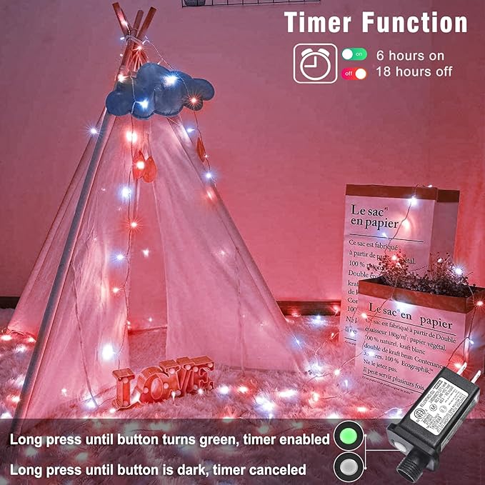165FT 500 LED Christmas Lights, Plug in Christmas String Lights with Waterproof, 8 Modes Twinkle Fairy Lights for Xmas Garden Tree Holiday Decorations, Red White