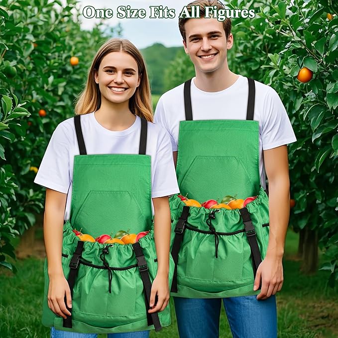 Gardening Apron for Women & Men, Garden Aprons with Pockets and Interal Drawstring Bag, Waterproof Adjustable Cross Back Harvest Apron for Fruit Picking Storage Weeding Garden Gift