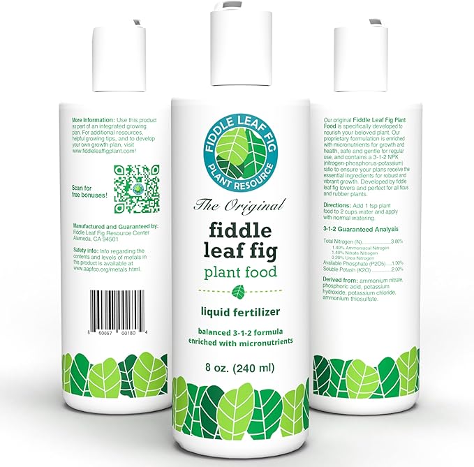 Fiddle Leaf Fig Plant Food – 3‑1‑2 Balanced NPK Liquid Fertilizer for Larger Leaves, Stronger Roots & Steady, Vibrant Growth | Suitable for All Ficus Including Ficus Lyrata | Made in USA | 8 oz