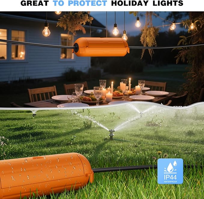 Flemoon [3 Pack] Outdoor Extension Cord Safety Cover with Waterproof Seal, Weatherproof Electrical Connection Box to Protect Outdoor Outlet, Plug, Socket, Christmas Holiday Decoration Light, Orange