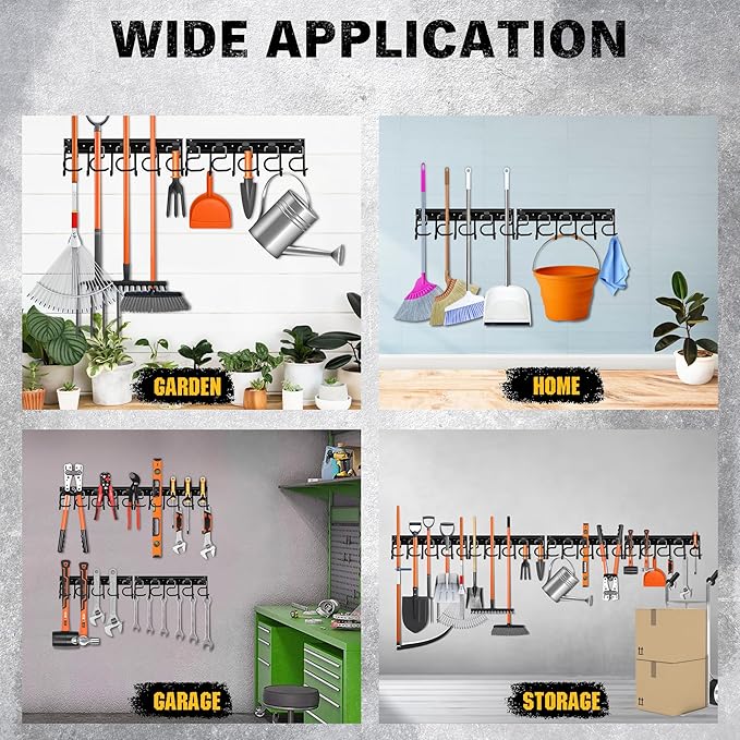 ELEAD 68'' All Metal Adjustable Garden Tool Organizer: Garage Tool Organizer Wall Mount with Black Hooks, Garage Organizers and Storage, Tool Hangers for Shed