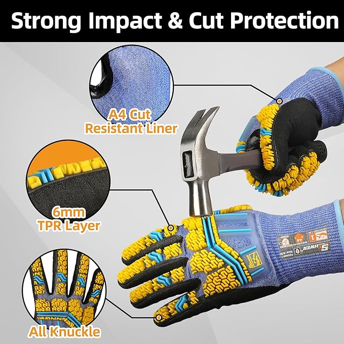 Schwer PRO-SKIN Impact Gloves with ANSI A4 Cut Reistant Protection, Flexible and Comfortable Work Gloves with Grip，Touchscreen, Used for Oil and Gas E&P，Mechanic, Construction, Non-PFAS, XL, PM3900-T
