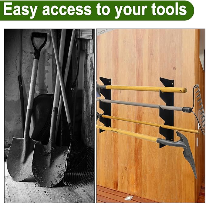 4Pcs Garage Tool Organizer Wall Mount Tool Storage Rack Shed Organization for Shovels, Rakes & Long-Handled Tools, Yard, Garden, Tool Organizers and Storage 15.35×3.94×0.98Inch, Black