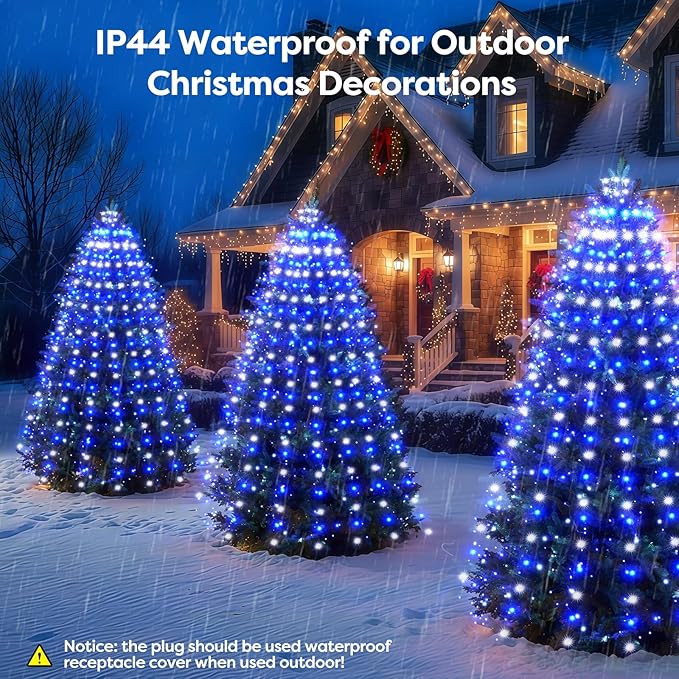 Christmas Tree Lights Christmas Lights Outdoor Indoor Blue 400Led 10 Lines with 8 Light Modes, Timer and Remote Control, Waterfall Tree Lights for Wedding Home Party 6Ft-9Ft Xmas Tree Decorations