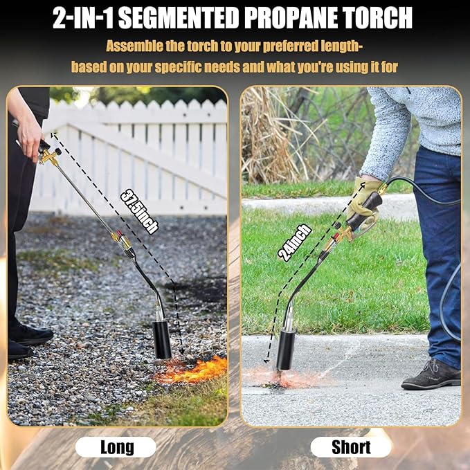 Torch Weed Burner High Output 1,200,000 BTU Blow Torch for Weed，with 11.5FT Hose，Torch with Flame Control For Weeding，Melting Snow, Road Marking，Garden, Wood, Snow, Stumps (Black)