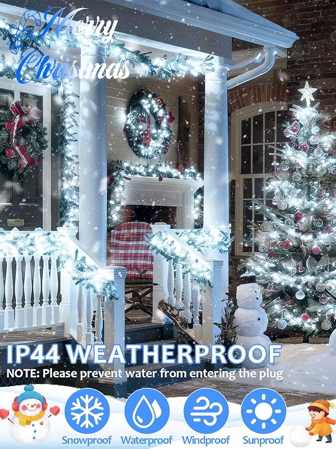 Voice Controlled Smart Christmas Lights Outdoor, 75.8ft 200 LED Extendable String Lights with 7 Voice Commands, 12 Modes & Timer, Waterproof Christmas Decorations for Party Tree Garden (Cool White)