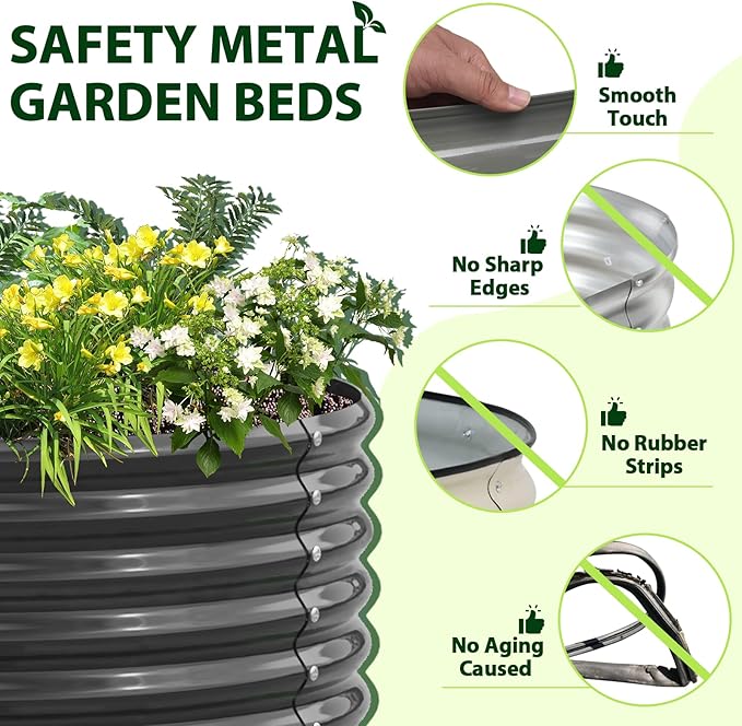 A ANLEOLIFE 2-Pack 4ft x 18” Tall Galvanized Raised Garden Beds Outdoor, Round Metal Planter Box for Planting Vegetables Flowers Herb, Anti-Rust & Easy-Setup, Quartz Grey