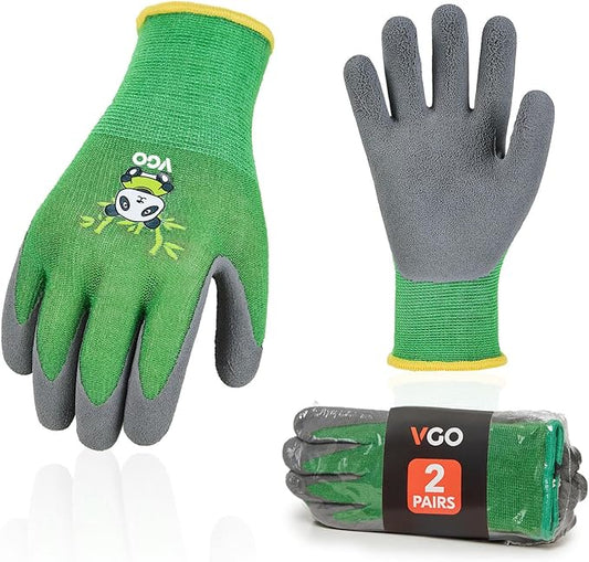 Vgo... 2-Pairs Age 5-7 Kids Garden Gloves, Bamboo Fibre Toddler Gardening Gloves, Children Yard Safety Work Gloves,Rubber(Size XXS, Green, KID-RB6026)