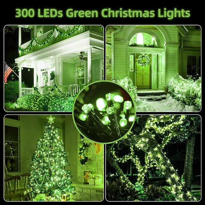 Upgraded 105FT 300LEDs Christmas Lights Outdoor Indoor String Lights 8 Modes Memory Function for Christmas Tree Party Decoration (Green)