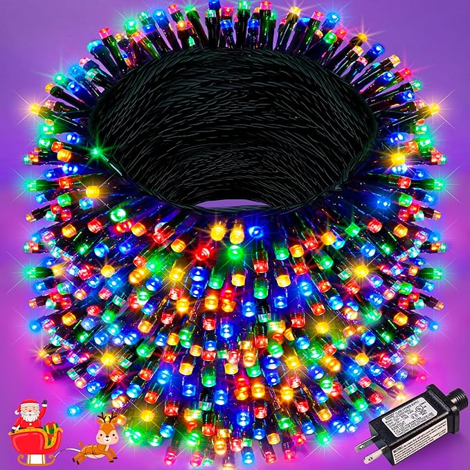 800 LED Christmas Tree Lights, 262FT String Lights for Outdoor Indoor, Waterproof 8 Modes Plug in Christmas Decorations Green Wire for House Patio Party Holiday Decorations, Multicolor