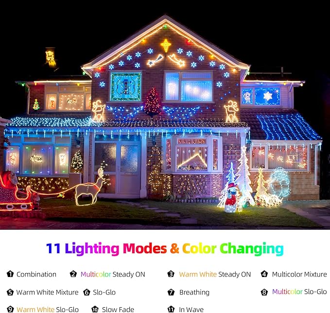 Chuya Christmas String Lights 500 Led Light Color Changing Warm White & Muticolor 11 Modes UL588 for Christmas Tree Lights Decoration Outdoor