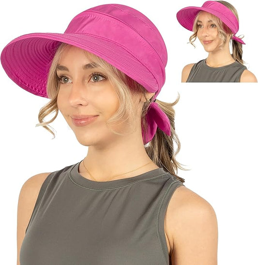 SUN CUBE Women Sun Hat for Outdoor UV Protection, Wide Brim Sun Hat Ponytail, Convertible Zip-Off Beach Hat Visor