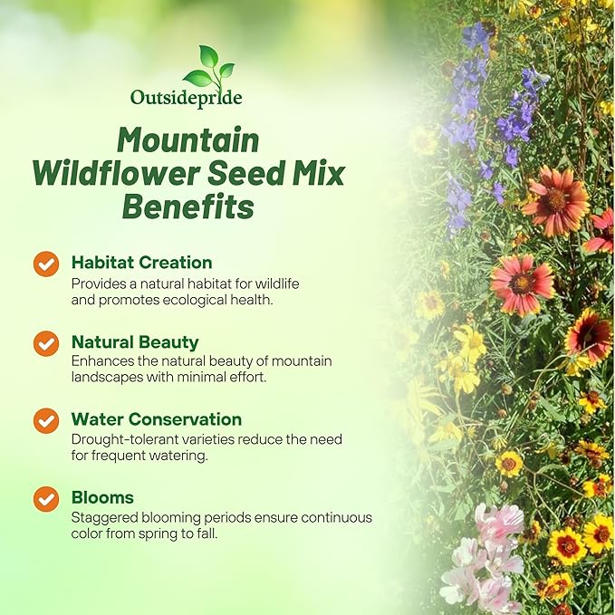 Outsidepride Mountain Wild Flower Seed Mix - 1 lb Premium Blend of Annual & Perennial Wildflower Seeds for High-Elevation in USDA Zones 3-8, Ideal for Mountain Gardens, Low-Maintenance & Easy to Grow