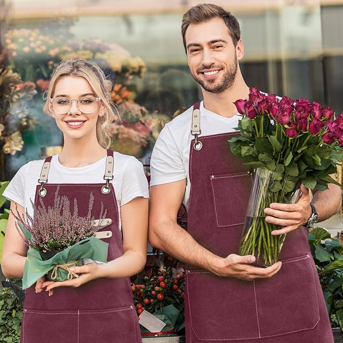 Cotton Canvas Cross Back Apron for Art Painting Garden Chef Bartender Work,Women Men 3 Pockets Waterproof Adjustable M-XXL