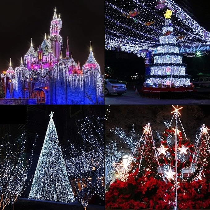 105FT 300LEDs Christmas Lights Outdoor Indoor String Lights 8 Modes Memory Function for Christmas Tree Party Decoration, UL Listed (4 Sets CONNECTABLE) White