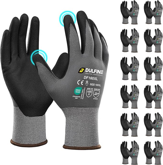 Safety Work Gloves MicroFoam Nitrile Coated-12 Pairs Pack,Seamless Knit Nylon Glove with Black Micro-Foam Nitrile Grip,Ideal for General Purpose,Automotive,Home Improvement,Painting(Extra Large)