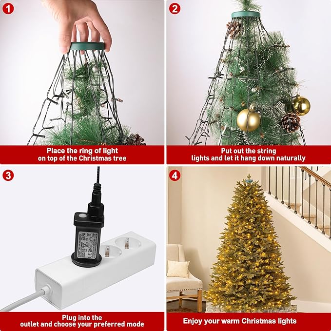 400 LEDs Christmas Tree Lights,LED Christmas Lights with 8 Light Modes,Timer& Memory Function,Remote Control,16 Strands 6.6FT String Light for Wedding,Home Party,Xmas Tree Decor,Warm White