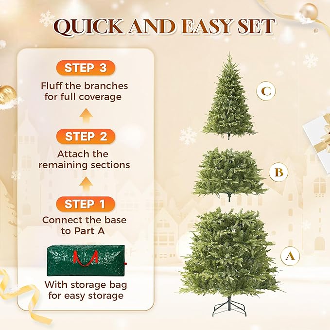 HOLLO STAR 6 ft Prelit Christmas Tree with 450 LED Lights, App Control, Aspen Artificial Christmas Tree, Multi-Color RGBW Lights, 1632 PE & PVC Branch Tips, Xmas Tree, for Home, Party