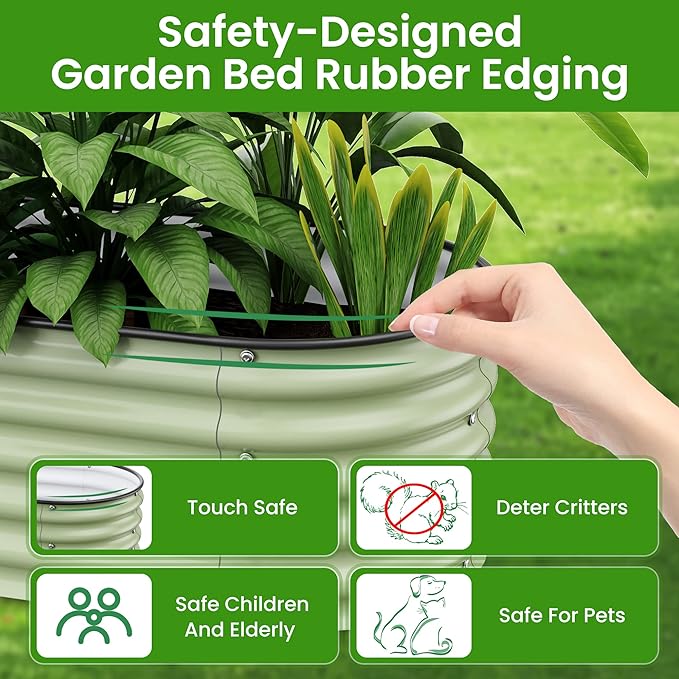 8 X 2 X 1.4 Ft Galvanized Raised Garden Bed,Sturdy and Easy to Assemble Oval Raised Planter Beds Outdoor for Vegetables, Gardening, Flowers, Fruits（Light Green）