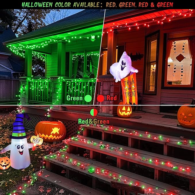 JMEXSUSS 168ft 600 LED Red to Green Halloween Lights Outdoor, Red Green Color Changing Christmas Lights, Christmas Twinkle String Lights Plug in for Tree Porch Yard Halloween Decorations