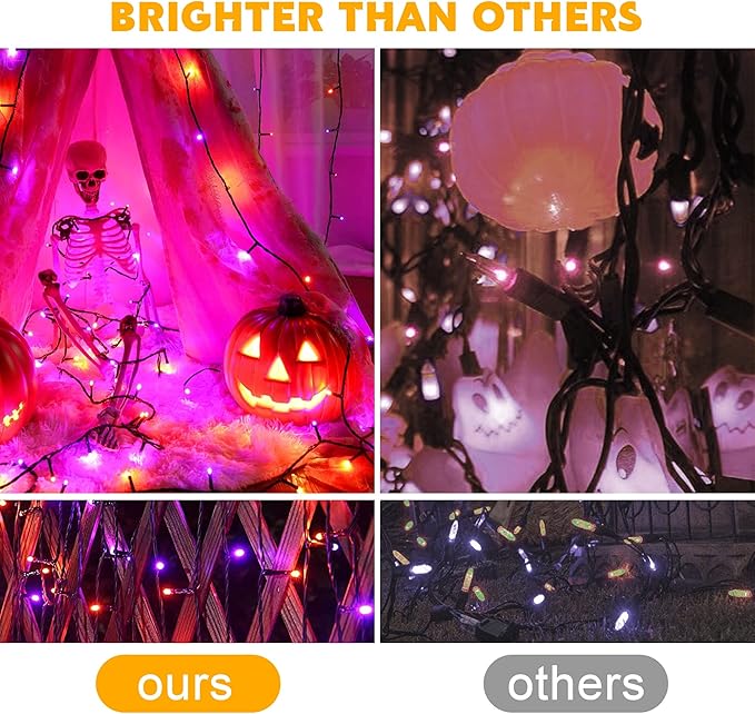 weillsnow Purple&Orange Halloween Lights, 200 LED 66Ft Plug in Waterproof Halloween String Lights, 8 Modes with Memory for Outdoor Indoor Garden Halloween Christmas Decorations (Orange&Purple, 66FT)