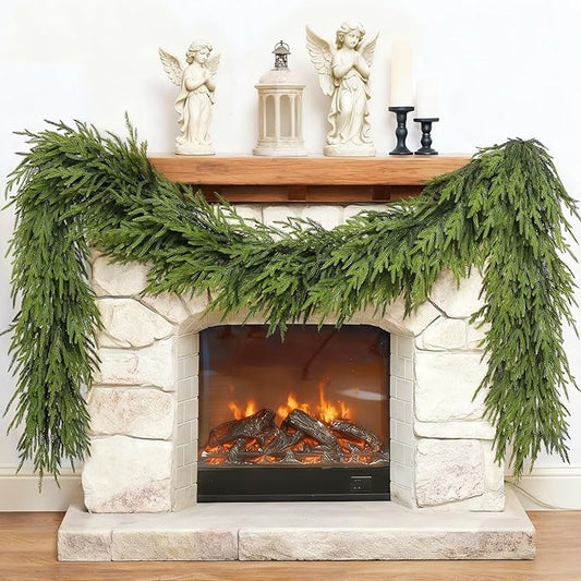 6FT Christmas Artificial Norfolk Pine Garland for Fireplace - Realistic Faux Greenery Fake Garland for Holiday,Table, Window,Mantel,Stairs, Home,Indoor Outdoor Decor (2PCS)