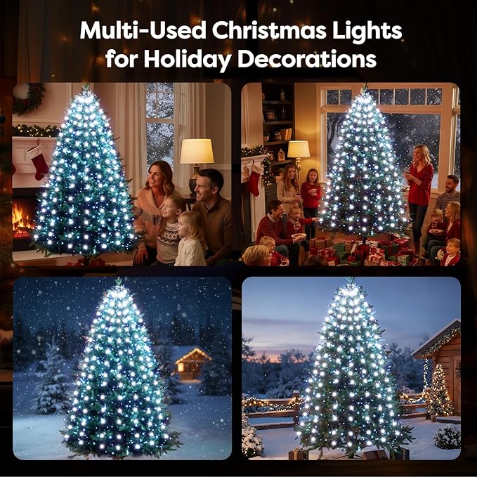 Christmas Tree Lights Christmas Lights Outdoor Indoor White 400Led 10 Lines with 8 Light Modes, Timer and Remote Control, Waterfall Tree Lights for Wedding Home Party 6Ft-9Ft Xmas Tree Decorations
