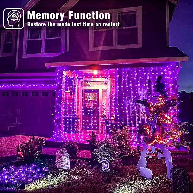 66FT 200 LED Outdoor String Lights, Purple Halloween Lights Waterproof 8 Modes, Connectable Halloween Decorations Lights Clear Wire for Indoor House Bedroom Tree Patio Garden Party