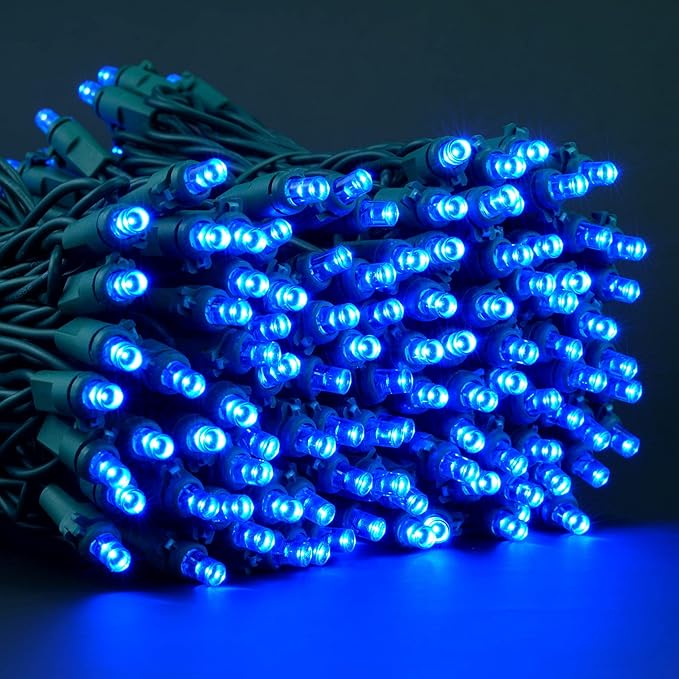 YULETIME Blue Wide Angle LED Christmas Lights 200 Count 50 ft, Pack of 2 Strands 25 ft 100 Lights UL Certified Commercial Grade String Light Set (Blue)