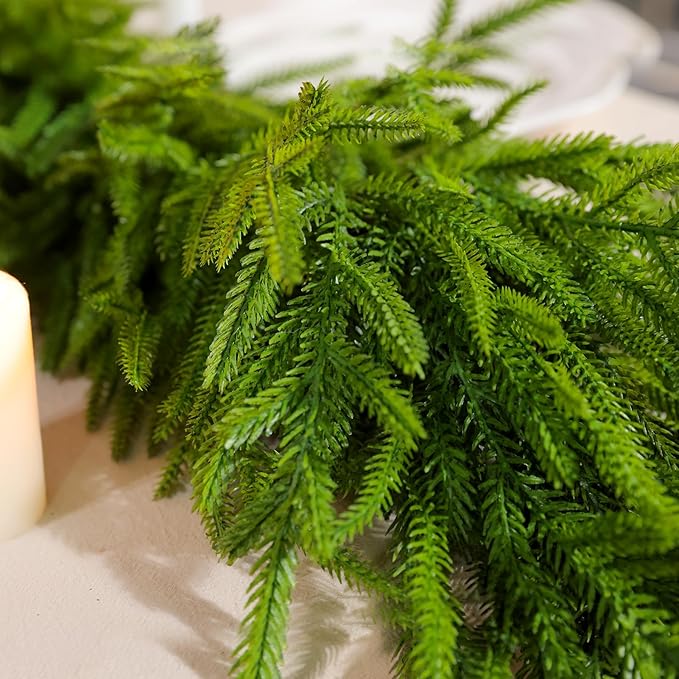 WBHome 2 PCS Real Touch Norfolk Pine Christmas Garland, Winter Greenery Garland for Christmas, Holiday Seasonal Outdoor/Indoor Home Decor, 9FT Long