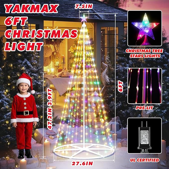 3-Pack Smart Outdoor Lighted Christmas Trees, LED Christmas Tree for Indoor Outdoor, Smart Christmas Cone Tree with Star Topper, Music Sync, DIY Color Changing, Remote & APP Control