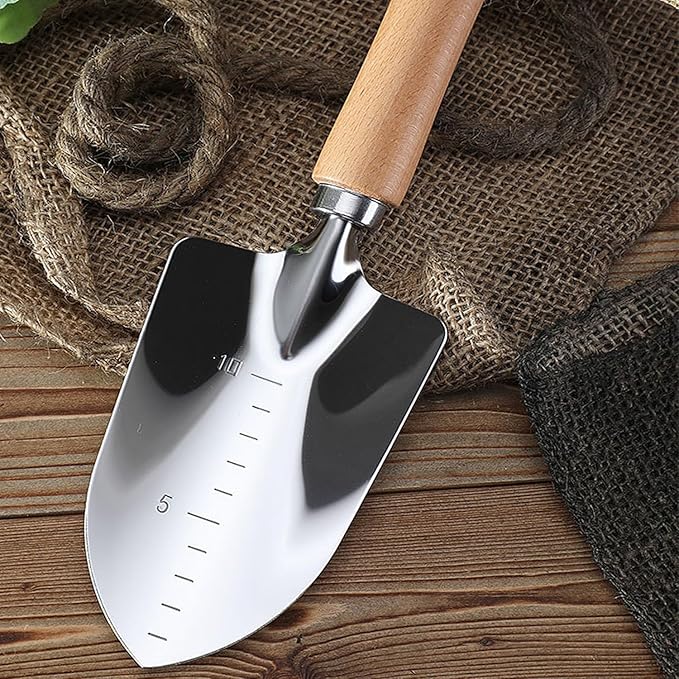 Garden Tool Shovel for Digging Gardening Trowel for Lawn Planting Stainless Steel Spade Wooden Handle Anti Slippery