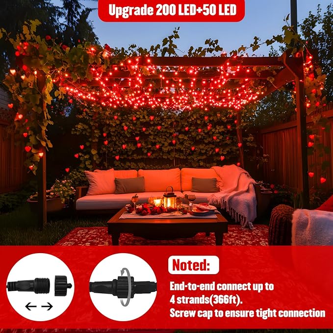 JMEXSUSS 250 LED Red Halloween Lights Indoor Outdoor Waterproof with 8 Modes, 91.5ft Expandable Red String Lights for Bedroom Tree Patio Garden Party Holiday Decorations