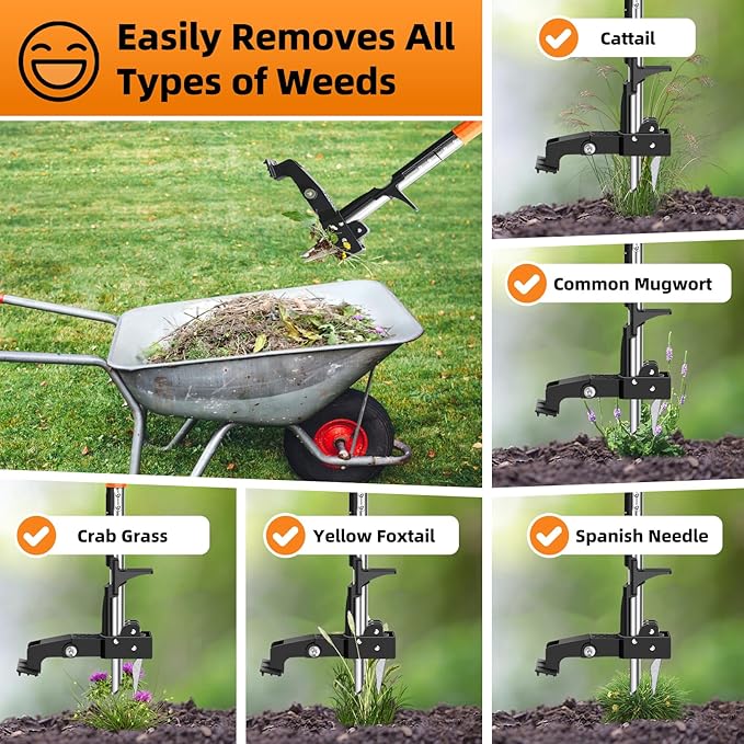 Weed Puller Tool, Heavy Duty Stand Up Weed Puller with 39.3" Long Handle & Tough Stainless Steel Claws, Detachable Gardening Hand Weeding Tool for Lawn Garden Without Bending, Pulling, or Kneeling
