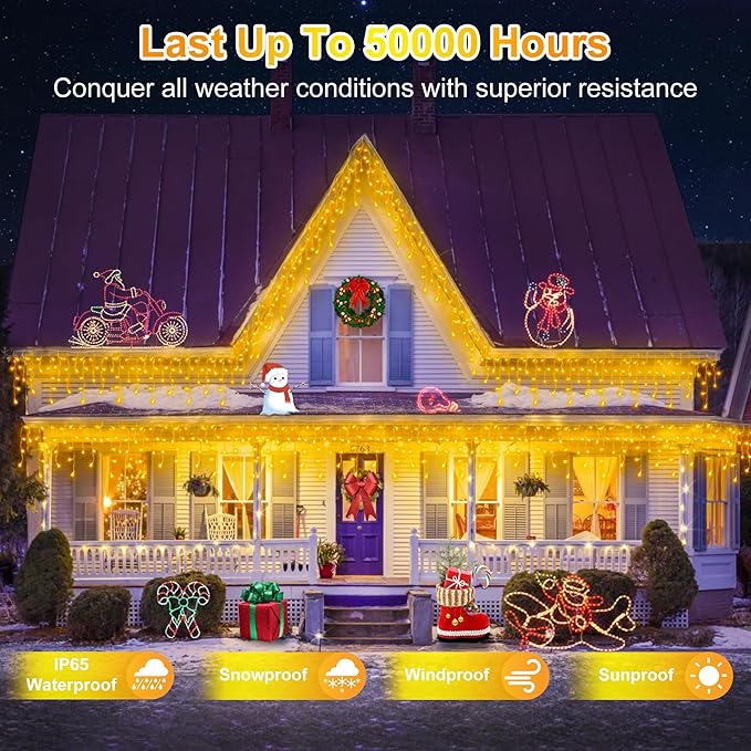 1620LED 164ft Christmas Lights, 360Drops 12 Modes Warm White Christmas String Lights Outdoor Dimmable, Waterproof Christmas Decoration Fairy Lights with Timer for Indoor Eaves Party Patio Window Fence