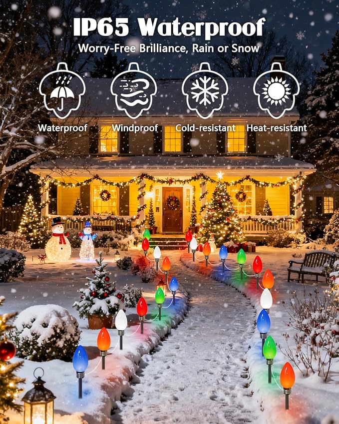 IDEAALS 10 Pack Jumbo Multicolor Plug in C9 Christmas Lights Outdoor，LED Pathway Lights Waterproof, Strawberry Light Christmas Decorations Outdoor for Walkway Party Patio Garden Lawn Yard Decor