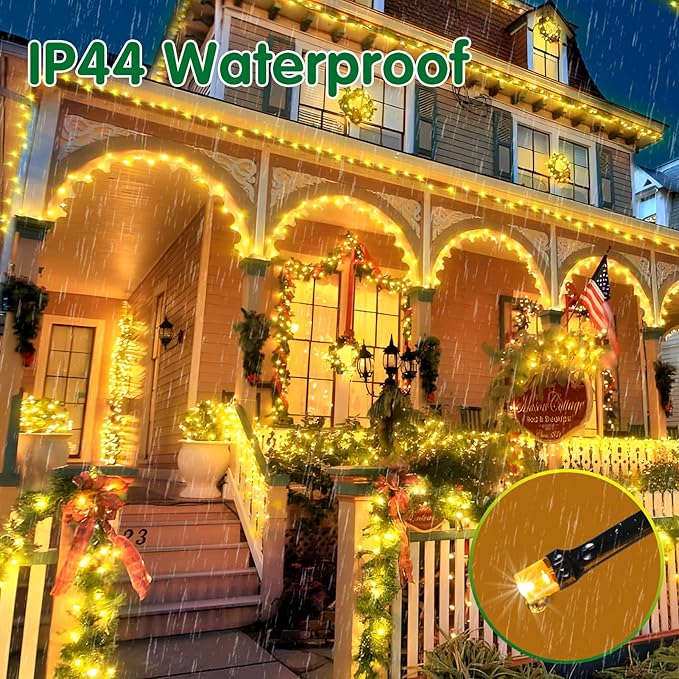 XURISEN Christmas Lights Outdoor 197FT 500 LED Green Wire String Lights 8 Modes with Timer Memory Waterproof Fairy Light Plug in for Xmas Tree Wedding Yard Party Holiday Decorations(Warm White)