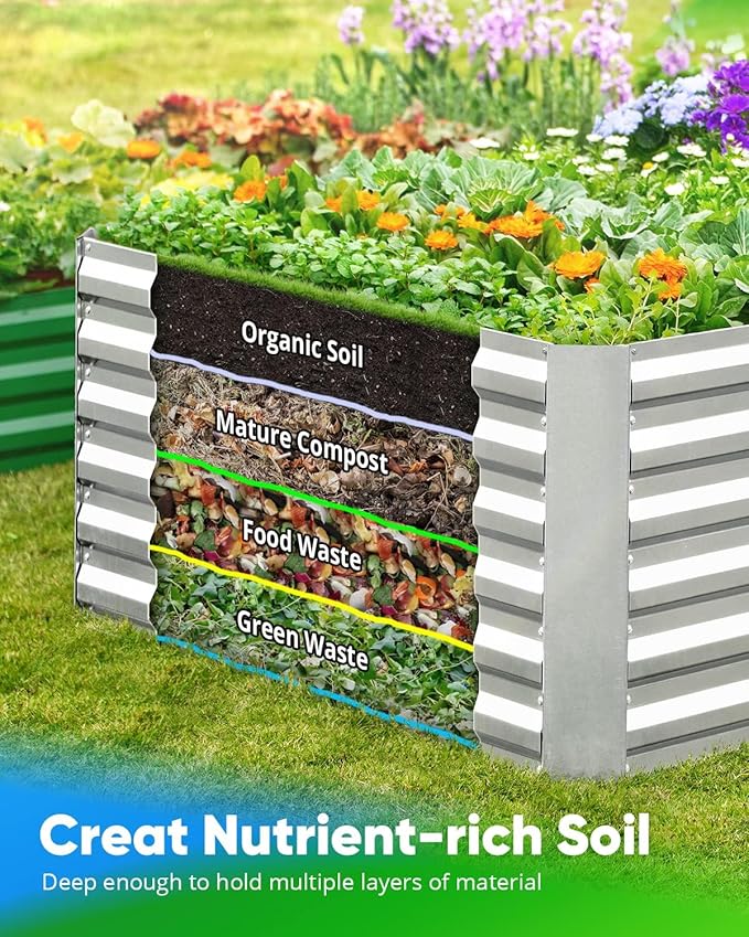 Quictent Galvanized Raised Garden Bed 6x3x2 Ft Metal Planter Box Bottomless for Backyard, Include 1 pc Tomato Cage, Silver