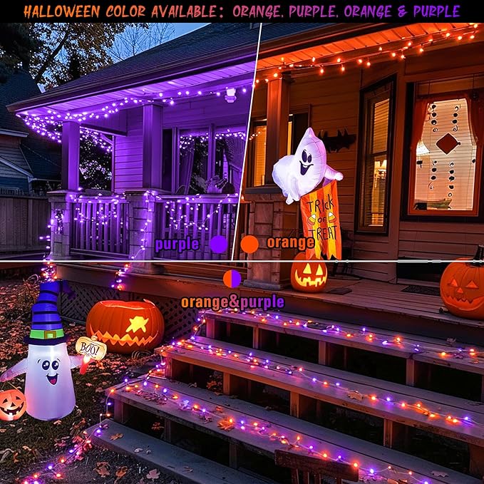 JMEXSUSS 168ft 600 LED Halloween Decor Lights Outdoor Clear Wire, Orange Purple String Lights Indoor Plug in,Halloween Lights for Tree Porch Yard Decorations
