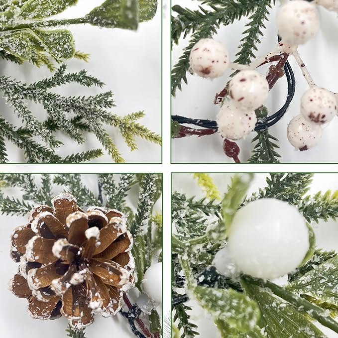 9FT Snow Cedar Pine Garland,Prelit Christmas Garland with Timer,Realistic Garlands Battery Operated for Winter Holiday Outdoor Staircase Decorations 30LED