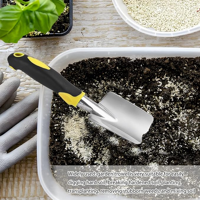 Thovorrnl Garden Shovel Hand Trowel Mini Shovel Aluminum Cast-Aluminum Heavy Duty Gardening Tool Yellow