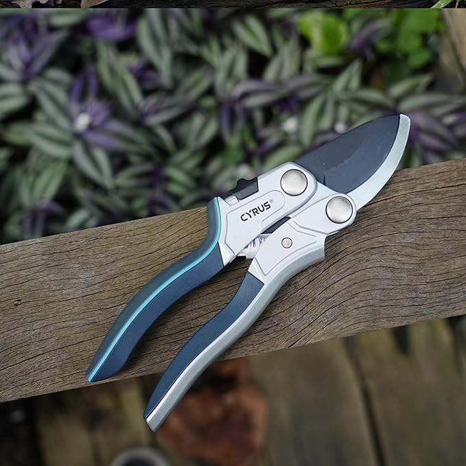 CYRUS Pruning Shears for Gardening,8" Pruning Shears Heavy Duty Wheel Effortless Pruning Non Stick Coating Blade with Anti Slip Handle Scissors Widely Used for Gardening, Hydrology, Grow Tents