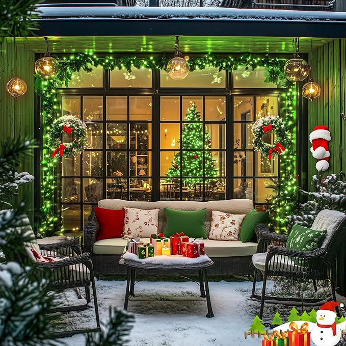 JMEXSUSS 250 LED Green String Lights - 91.5ft Halloween Lights Outdoor Waterproof, 8 Lighting Modes, Connectable Halloween Tree Light for Yard Patio Party Christmas Decorations