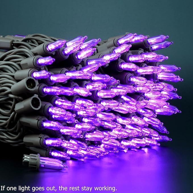 YULETIME 200 Purple LED Christmas Lights, 66 Feet Brown Wire UL Certified Commercial Grade Holiday String Light Set