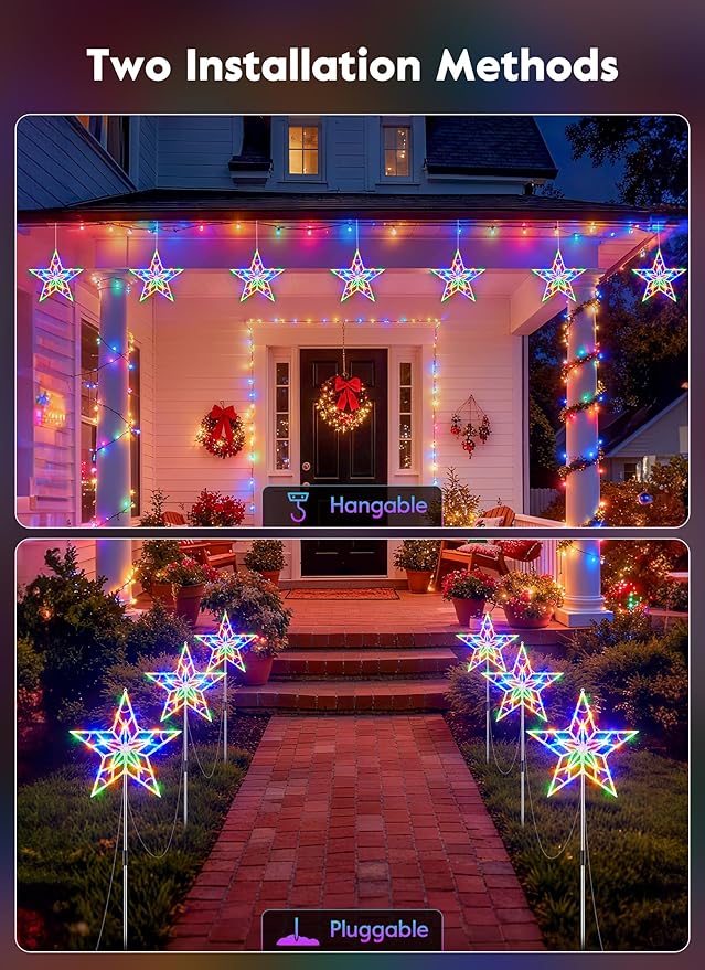 Brightown Pathway Lights Outdoor Christmas Decorations, Set of 10 Large Waterproof Stake Decorative Light for Outside Sidewalk Yard Lawn Path Walkway Driveway Marker Stake, Multicolor