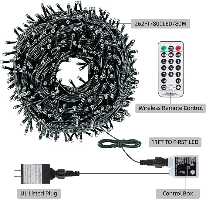 262FT 800 LED Color Changing Christmas Lights Outdoor Indoor, Warm White Multicolor Christmas Tree Lights, Waterproof Fairy String Light Timer Remote, 11 Lighting Modes