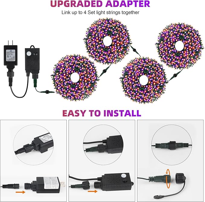 Chuya Halloween Light Decor Music Orange Purple Lights105FT 300 LED String Fairy Lights 6 Modes UL588 Waterproof Outdoor Indoor Decoration for Party Garden Christmas